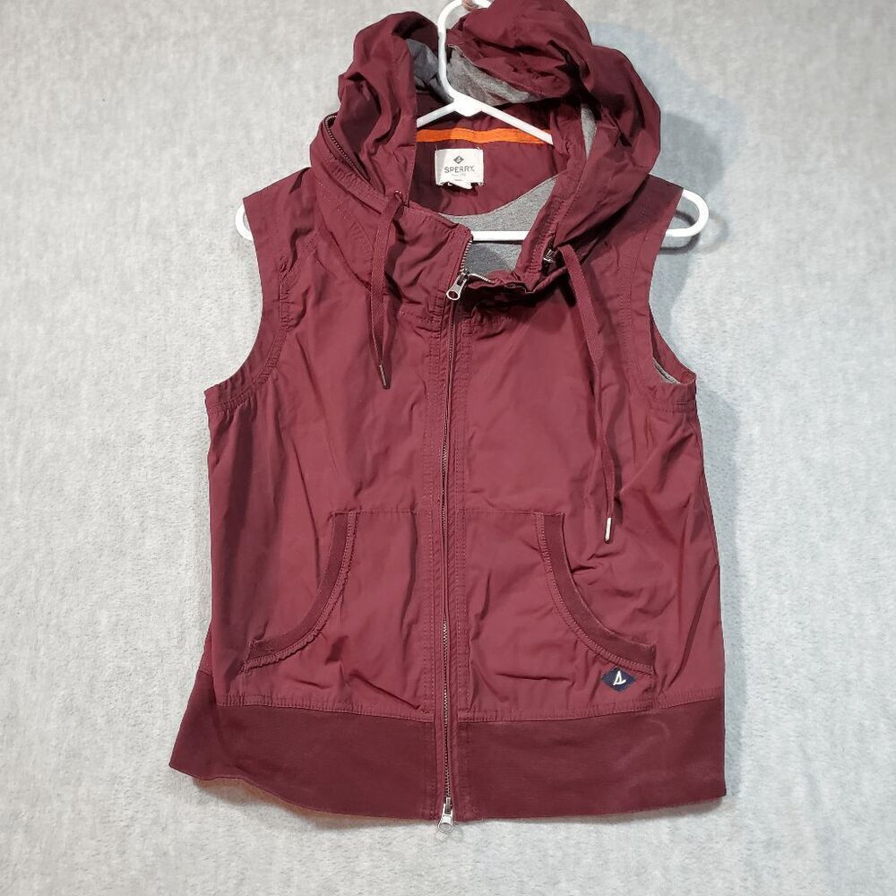 Sperry Vest Womens Small Red Marine Sailing Hideaway Topsider Hooded Full Zipper